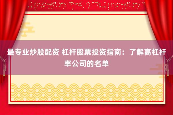 最专业炒股配资 杠杆股票投资指南：了解高杠杆率公司的名单