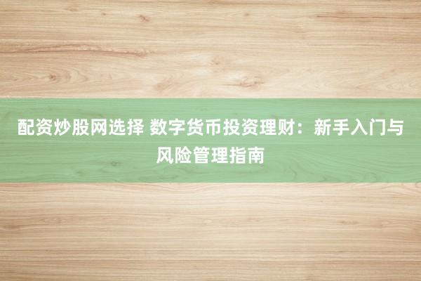 配资炒股网选择 数字货币投资理财：新手入门与风险管理指南