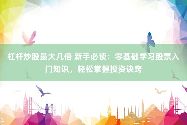 杠杆炒股最大几倍 新手必读：零基础学习股票入门知识，轻松掌握投资诀窍