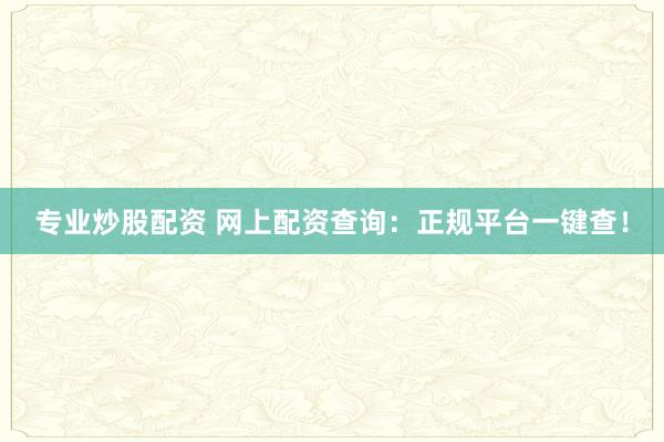 专业炒股配资 网上配资查询：正规平台一键查！