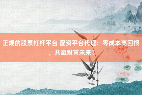 正规的股票杠杆平台 配资平台代理：零成本高回报，共赢财富未来！