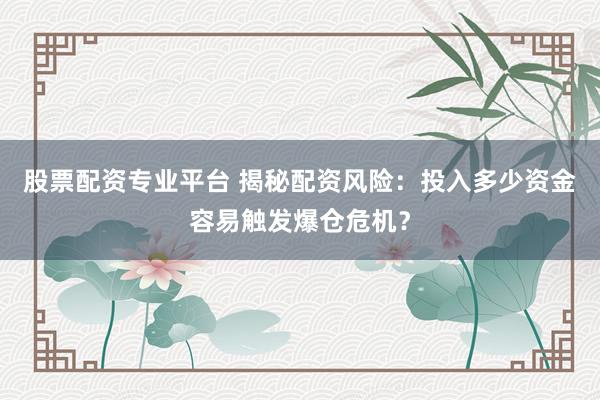 股票配资专业平台 揭秘配资风险：投入多少资金容易触发爆仓危机？