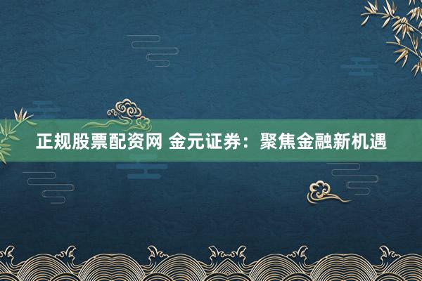 正规股票配资网 金元证券:聚焦金融新机遇