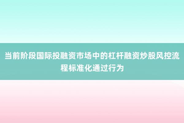 当前阶段国际投融资市场中的杠杆融资炒股风控流程标准化通过行为