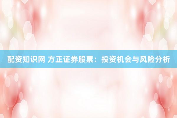 配资知识网 方正证券股票：投资机会与风险分析