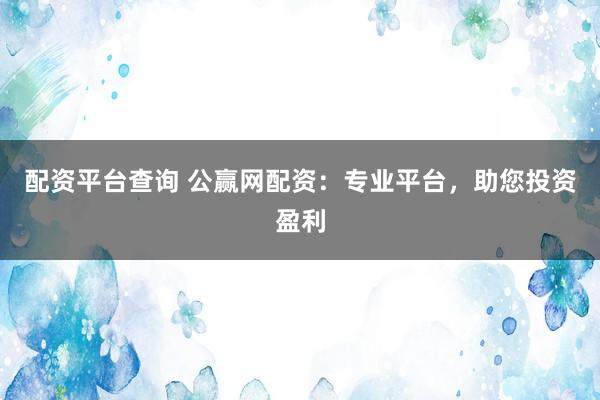 配资平台查询 公赢网配资：专业平台，助您投资盈利