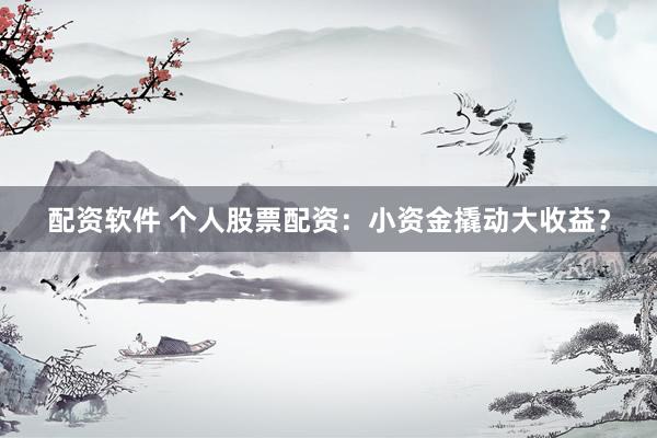 配资软件 个人股票配资：小资金撬动大收益？
