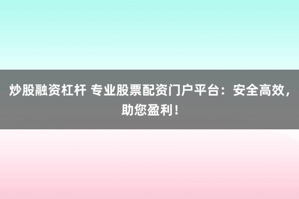 炒股融资杠杆 专业股票配资门户平台：安全高效，助您盈利！
